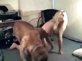 Blonde and her hardcore trained dog