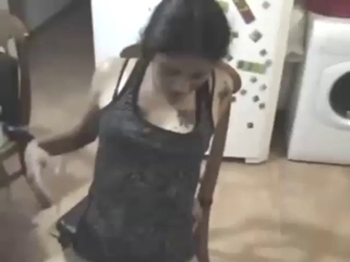 Skinny brunette lets this dog lick her wet cunt